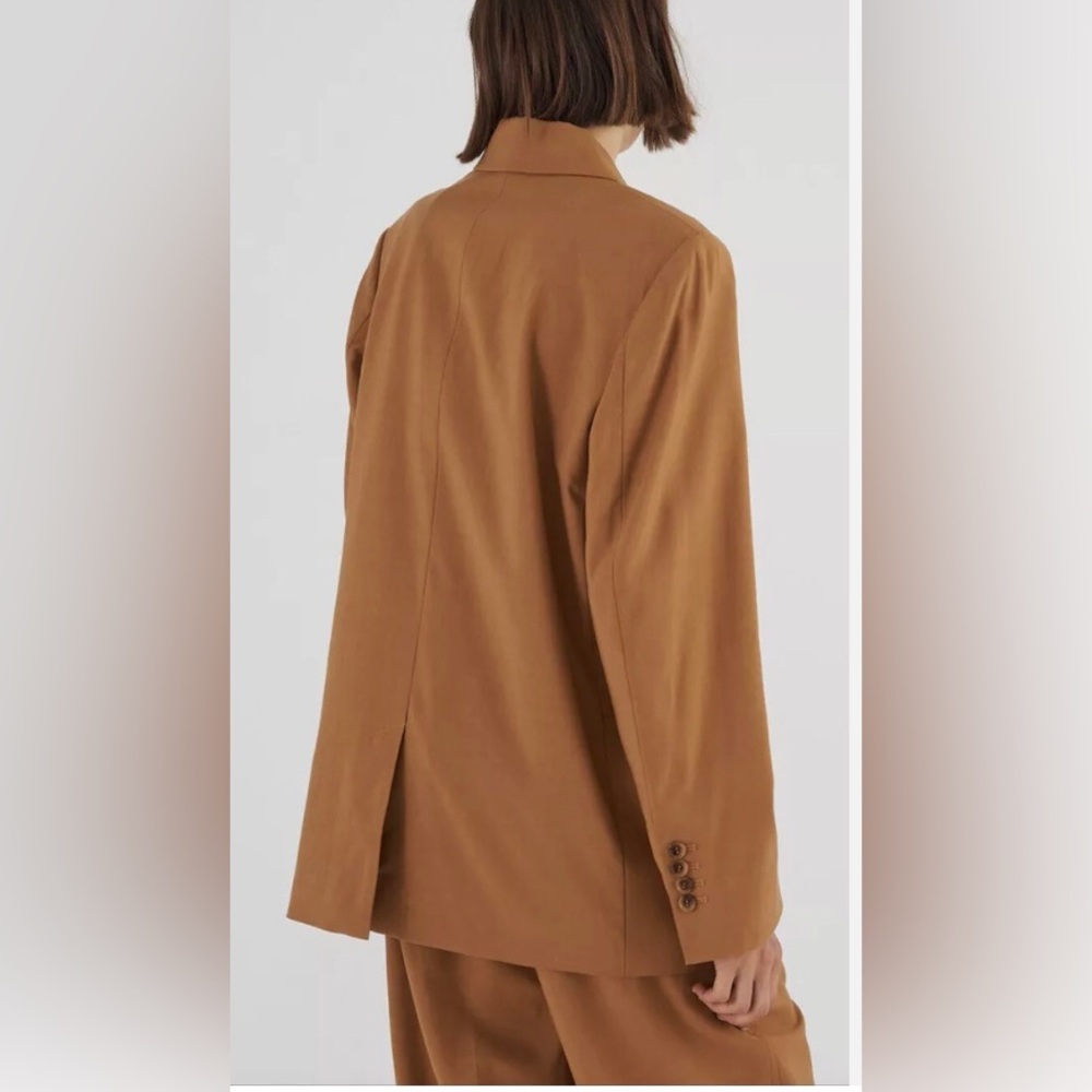 Oroton Double Breast Cotton Blazer Jacket Wide Peak Lapels in Toffee Size 10 NWT - Picture 5 of 11